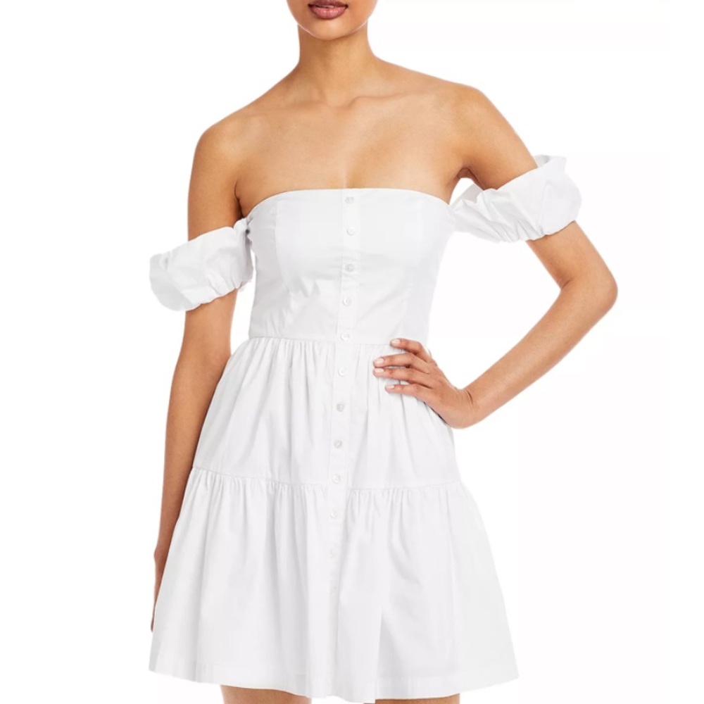 STAUD Mini Elio Dress White, 00